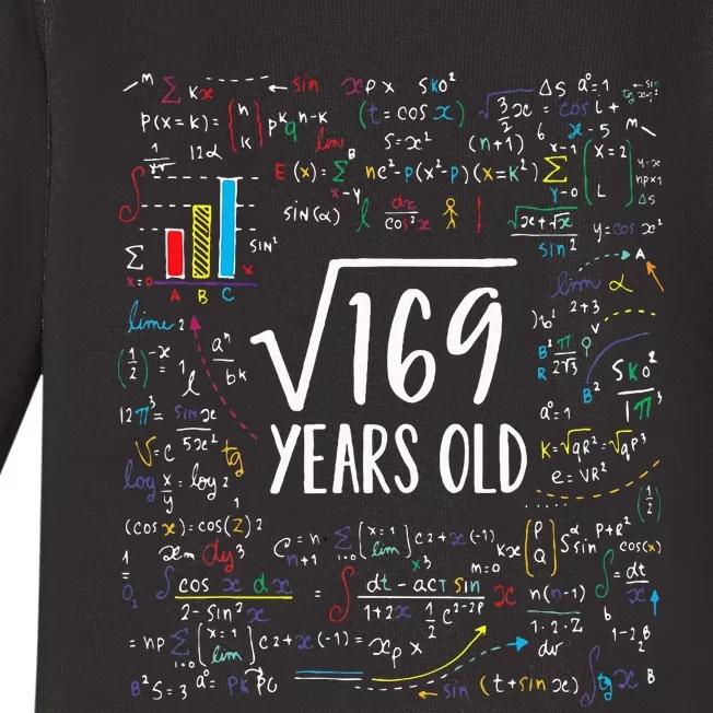 Square Root Of 169 13th Birthday 13 Year Old Gifts Math Bday Baby Long Sleeve Bodysuit