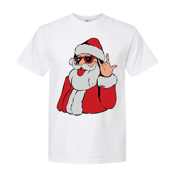 Santa Rock On Hand Christmas Pajama Cool Xmas Rocker Garment-Dyed Heavyweight T-Shirt