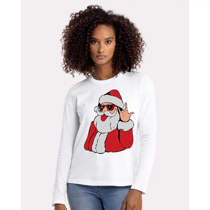 Santa Rock On Hand Christmas Pajama Cool Xmas Rocker Womens Cotton Relaxed Long Sleeve T-Shirt