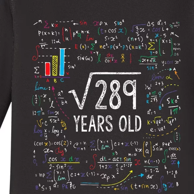 Square Root Of 289 17th Birthday 17 Year Old Gifts Math Bday Baby Long Sleeve Bodysuit