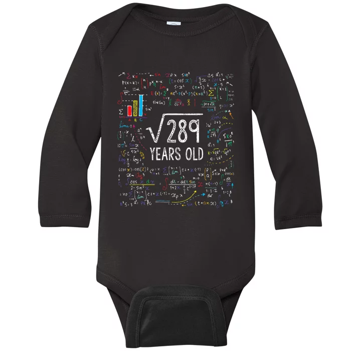 Square Root Of 289 17th Birthday 17 Year Old Gifts Math Bday Baby Long Sleeve Bodysuit