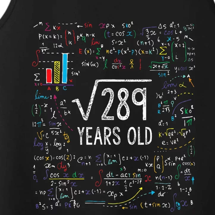 Square Root Of 289 17th Birthday 17 Year Old Gifts Math Bday Performance Tank