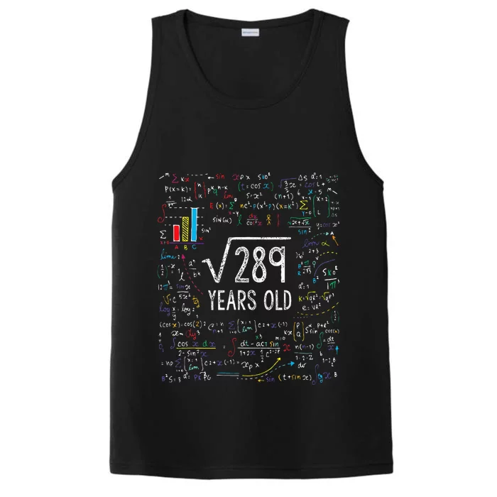 Square Root Of 289 17th Birthday 17 Year Old Gifts Math Bday Performance Tank