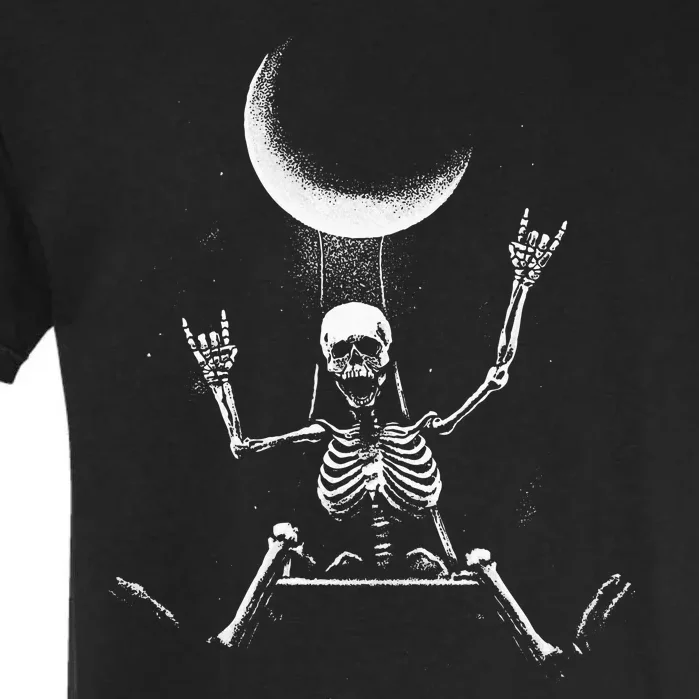 Skeleton Rock On Moon Spooky Halloween Rock Bands Concerts Garment-Dyed Heavyweight T-Shirt