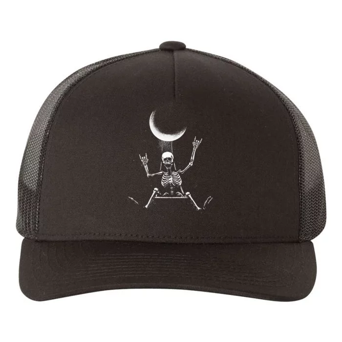 Skeleton Rock On Moon Spooky Halloween Rock Bands Concerts Yupoong Adult 5-Panel Trucker Hat