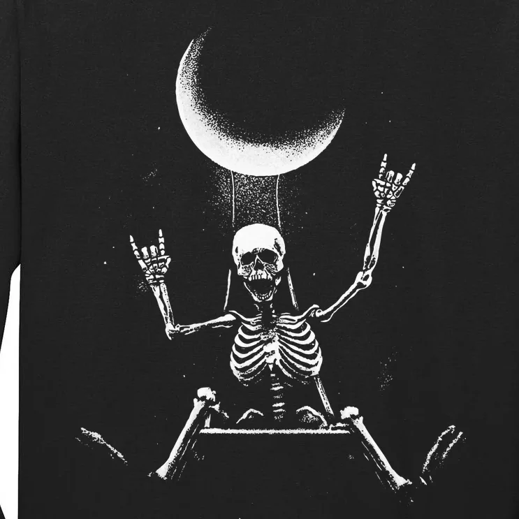 Skeleton Rock On Moon Spooky Halloween Rock Bands Concerts Tall Long Sleeve T-Shirt