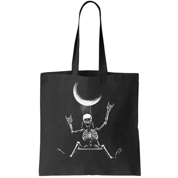 Skeleton Rock On Moon Spooky Halloween Rock Bands Concerts Tote Bag