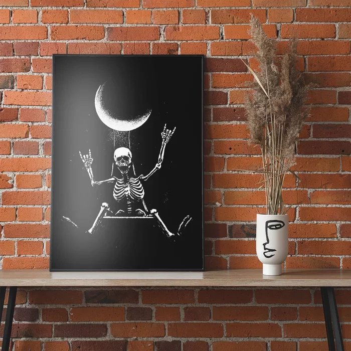 Skeleton Rock On Moon Spooky Halloween Rock Bands Concerts Poster