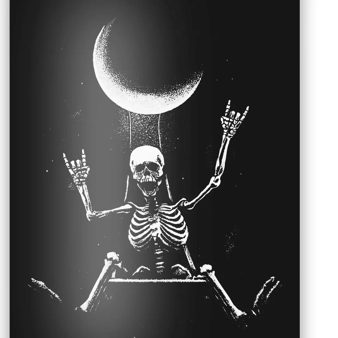 Skeleton Rock On Moon Spooky Halloween Rock Bands Concerts Poster