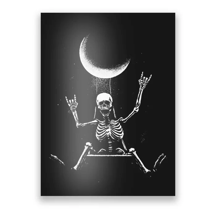 Skeleton Rock On Moon Spooky Halloween Rock Bands Concerts Poster