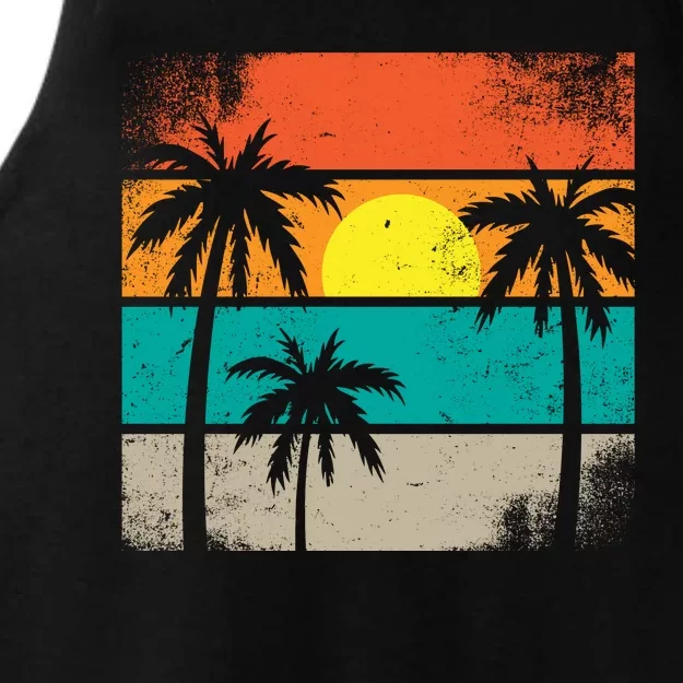 Summer Retro Palm Trees Tropical Ladies Tri-Blend Wicking Tank