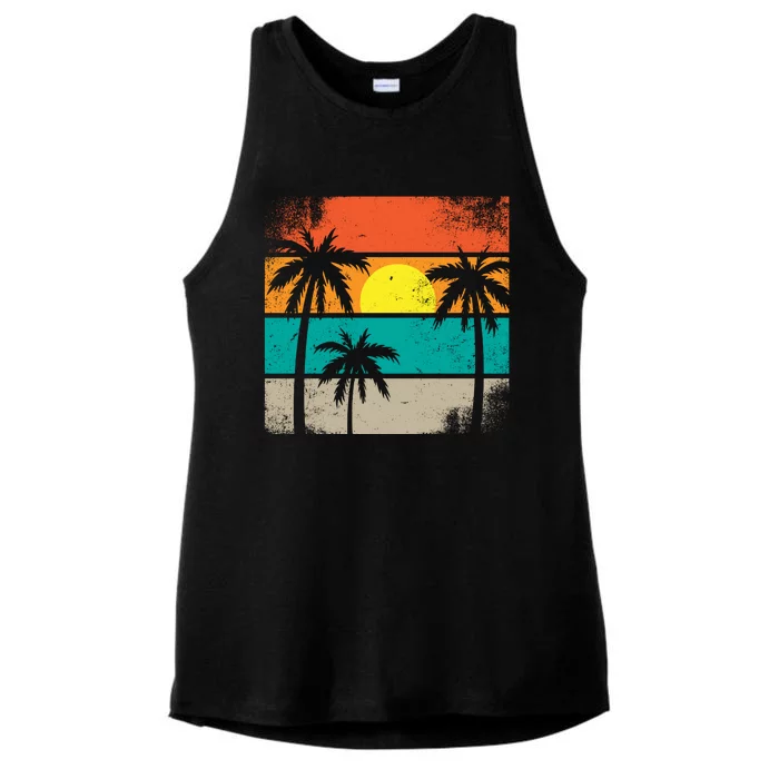 Summer Retro Palm Trees Tropical Ladies Tri-Blend Wicking Tank