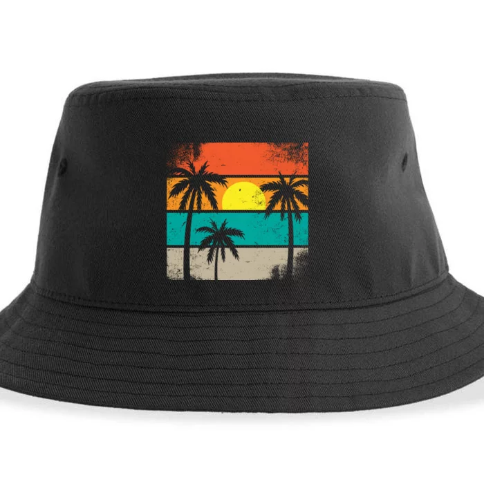 Summer Retro Palm Trees Tropical Sustainable Bucket Hat