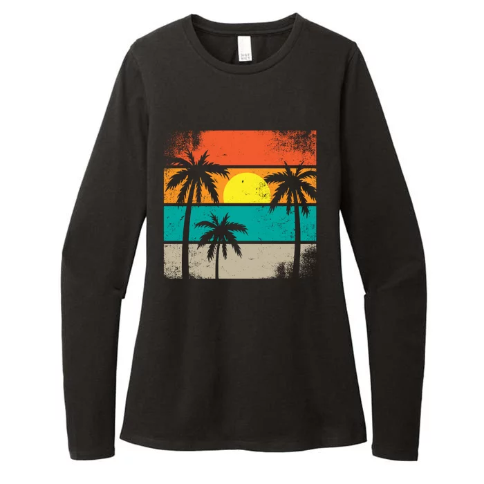 Summer Retro Palm Trees Tropical Womens CVC Long Sleeve Shirt