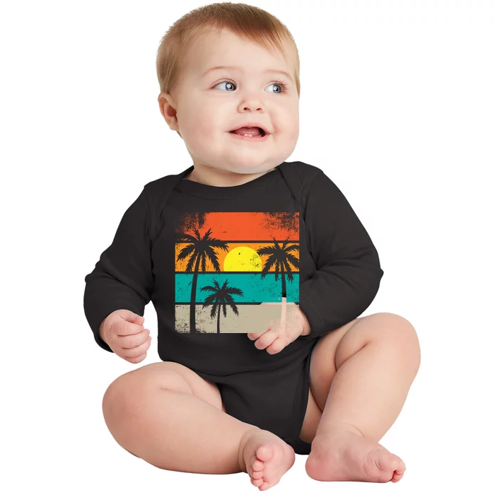 Summer Retro Palm Trees Tropical Baby Long Sleeve Bodysuit