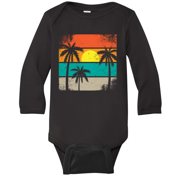 Summer Retro Palm Trees Tropical Baby Long Sleeve Bodysuit