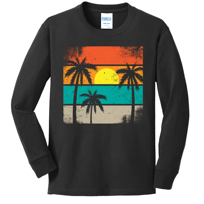 Summer Retro Palm Trees Tropical Kids Long Sleeve Shirt