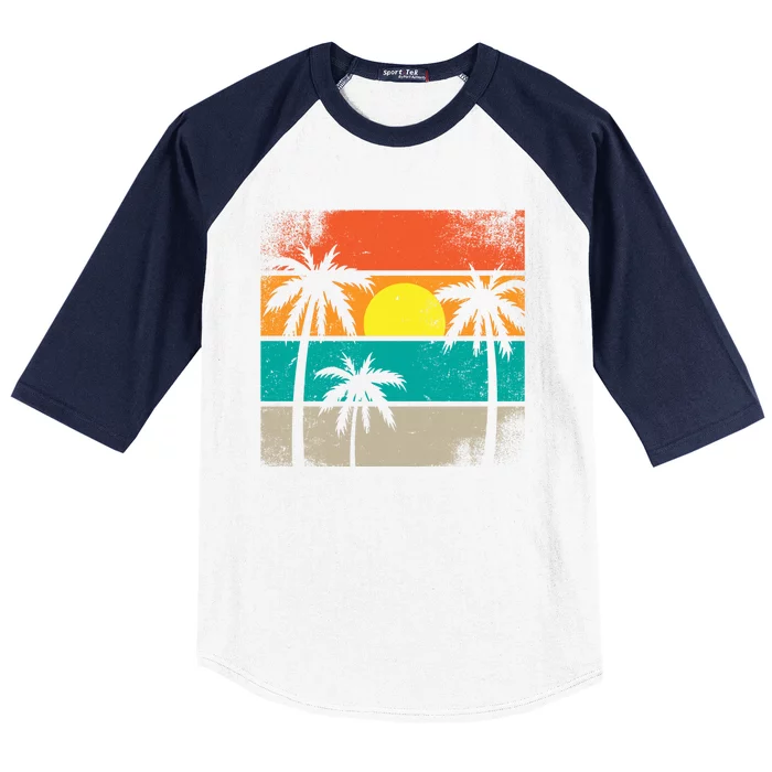 Summer Retro Palm Trees Tropical Baseball Sleeve Shirt