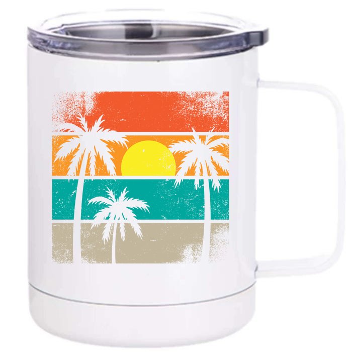 Summer Retro Palm Trees Tropical Front & Back 12oz Stainless Steel Tumbler Cup