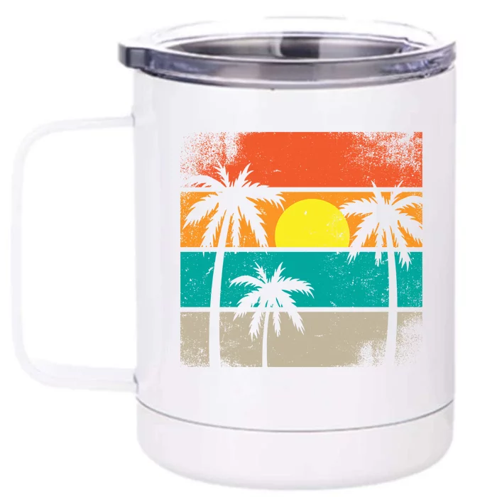 Summer Retro Palm Trees Tropical Front & Back 12oz Stainless Steel Tumbler Cup