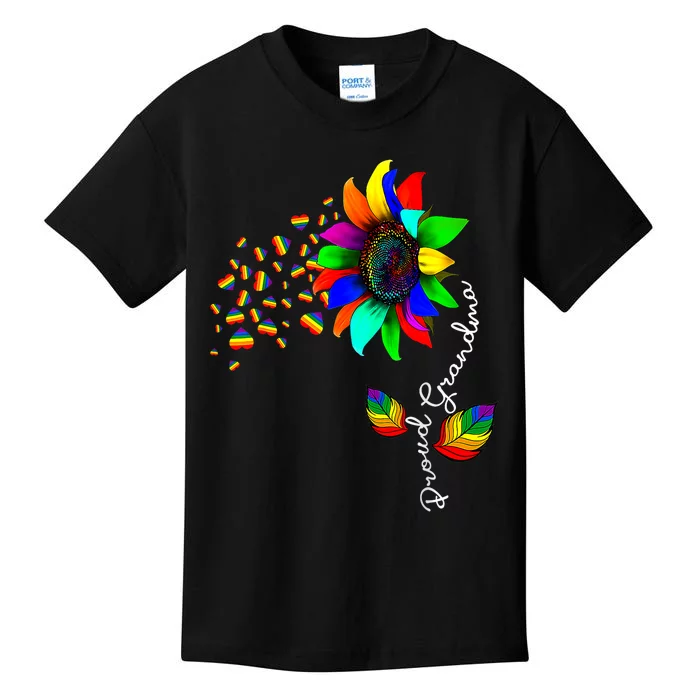 Sunflower Rainbow Proud Grandma Ally Lgbt Pride Hearts Love Kids T-Shirt