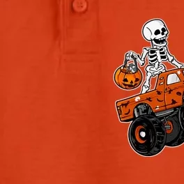 Skeleton Riding Pumpkin Monster Truck Halloween Costume Cool Gift Dry Zone Grid Performance Polo