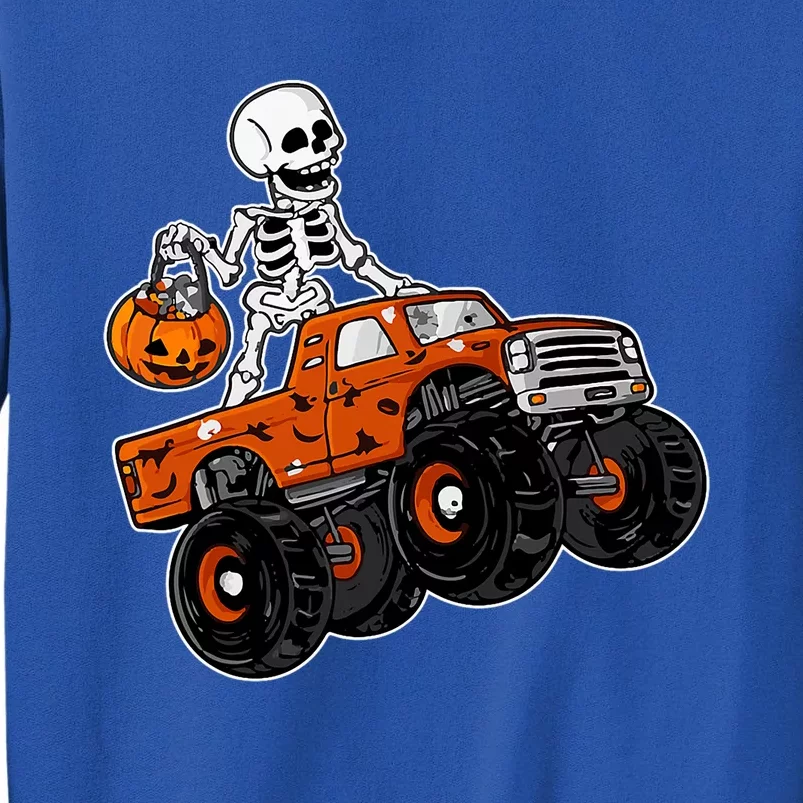 Skeleton Riding Pumpkin Monster Truck Halloween Costume Cool Gift Tall Sweatshirt