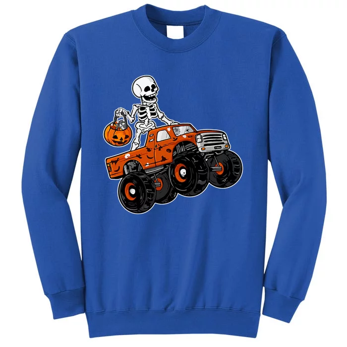 Skeleton Riding Pumpkin Monster Truck Halloween Costume Cool Gift Tall Sweatshirt