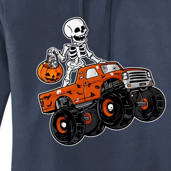 Skeleton Riding Pumpkin Monster Truck Halloween Costume Cool Gift Women's Pullover Hoodie