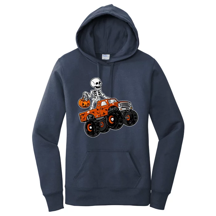 Skeleton Riding Pumpkin Monster Truck Halloween Costume Cool Gift Women's Pullover Hoodie