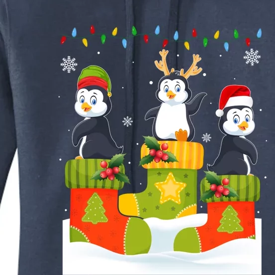 Santa Reindeer Penguin In Christmas Socks Ugly Xmas Meaningful Gift Women's Pullover Hoodie