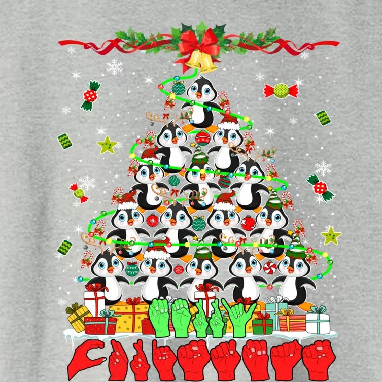 Santa Reindeer Penguins Xmas Tree Hands Sign Language Gift Women's Crop Top Tee