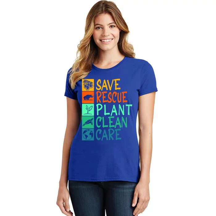 Save Rescue Plant Clean Care Animal Nature Recycle Earth Day Gift Women's T-Shirt