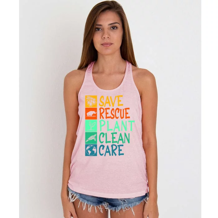 Save Rescue Plant Clean Care Animal Nature Recycle Earth Day Gift Women's Knotted Racerback Tank