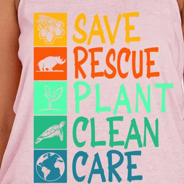 Save Rescue Plant Clean Care Animal Nature Recycle Earth Day Gift Women's Knotted Racerback Tank