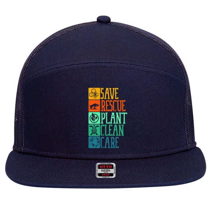 Save Rescue Plant Clean Care Turtle Animal Recycle Earth Day Cute Gift 7 Panel Mesh Trucker Snapback Hat