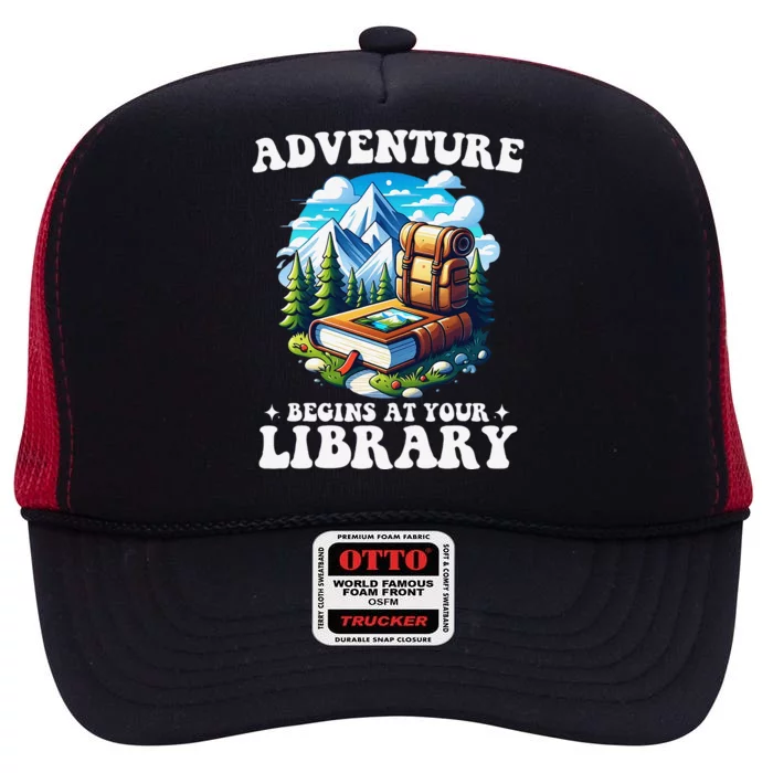 Summer Reading Program 2024 Adventure Begins At Your Library High Crown Mesh Trucker Hat