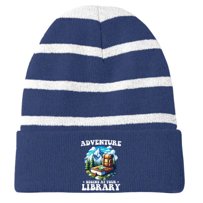 Summer Reading Program 2024 Adventure Begins At Your Library Striped Beanie with Solid Band