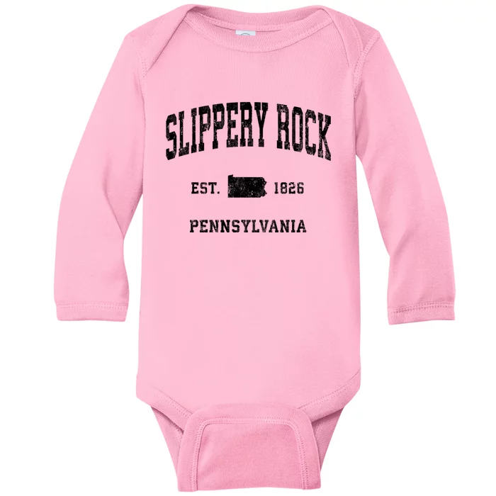 Slippery Rock Pennsylvania Pa Vintage Athletic Sports Baby Long Sleeve Bodysuit