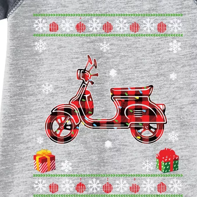 Scooters Red Plaid Xmas Lights Ugly Christmas Sweater Long Sleeve Infant Baby Jersey Bodysuit