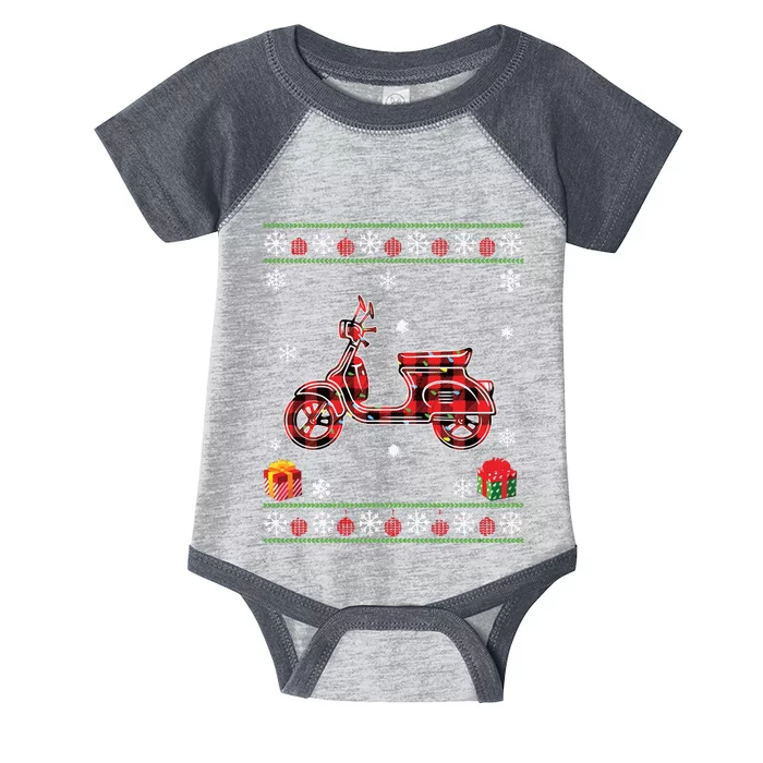 Scooters Red Plaid Xmas Lights Ugly Christmas Sweater Long Sleeve Infant Baby Jersey Bodysuit