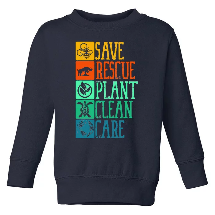 Save Rescue Plant Clean Care Turtle Animal Recycle Earth Day Toddler Sweatshirt