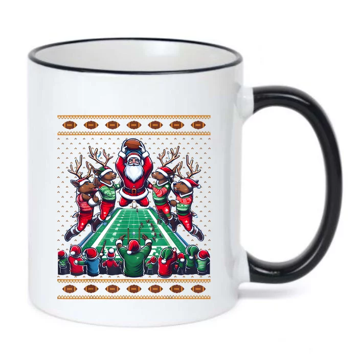 Santa Reindeer Play American Football Christmas Football Fan Black Color Changing Mug