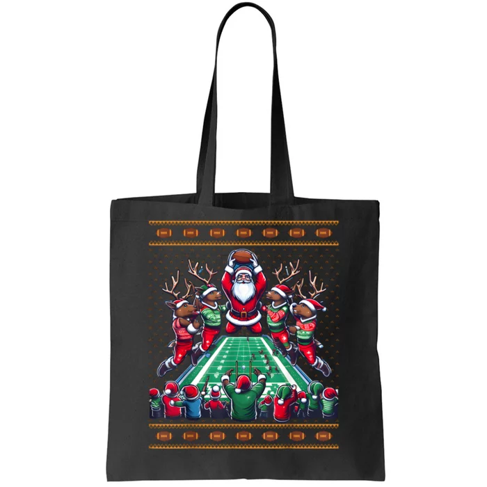 Santa Reindeer Play American Football Christmas Football Fan Tote Bag