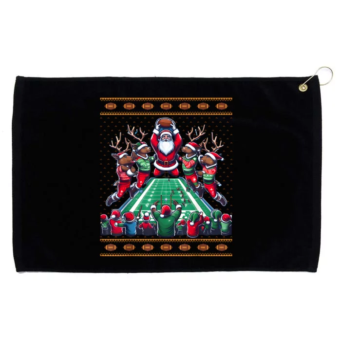 Santa Reindeer Play American Football Christmas Football Fan Grommeted Golf Towel