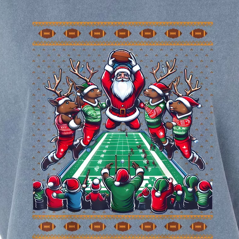 Santa Reindeer Play American Football Christmas Football Fan Garment-Dyed Women's Muscle Tee