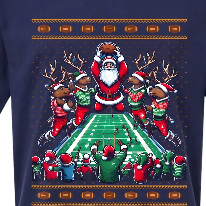 Santa Reindeer Play American Football Christmas Football Fan Sueded Cloud Jersey T-Shirt