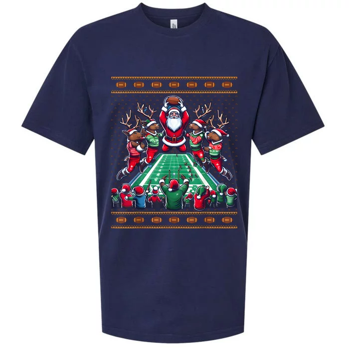 Santa Reindeer Play American Football Christmas Football Fan Sueded Cloud Jersey T-Shirt