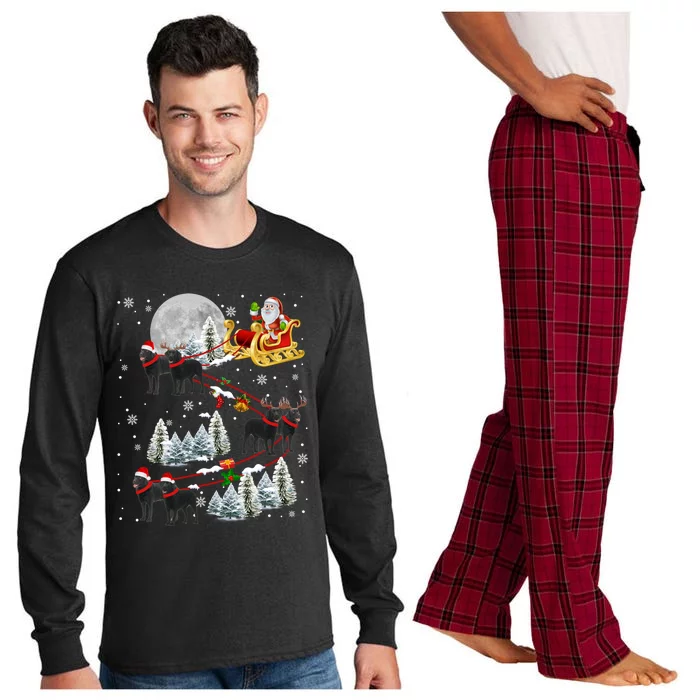 Santa Riding Reindeer Black Labrador Retriever Sleigh Xmas Gift Long Sleeve Pajama Set