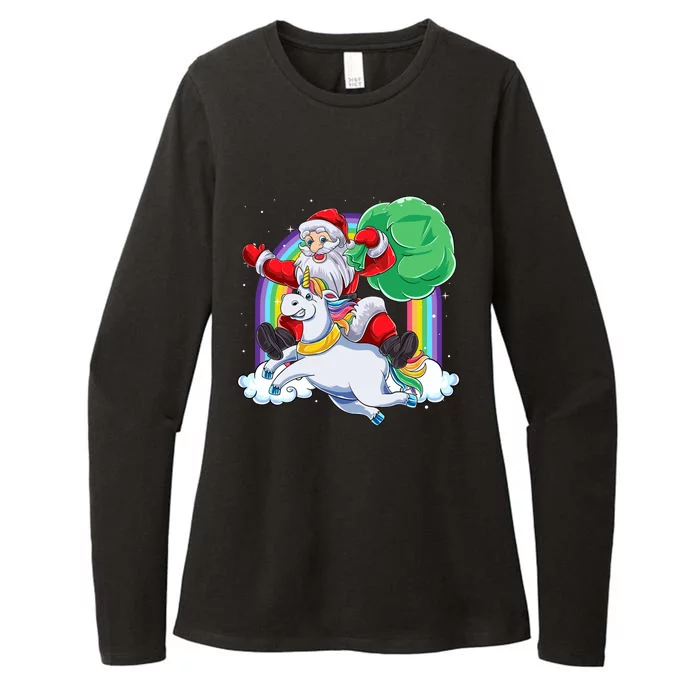 Santa Riding Rainbow Unicorn Christmas Gift Xmas Unicorn Cute Gift Womens CVC Long Sleeve Shirt